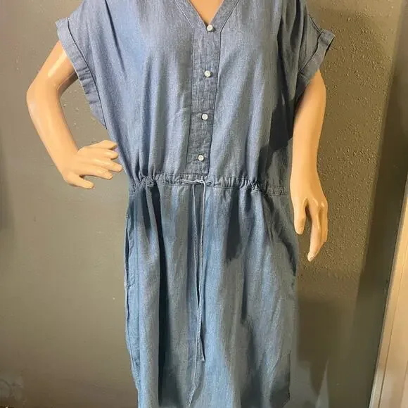 Time and Tru | Dresses | Country Women Denim Shirt Dress Blue Size Xl 618  Cap Sleeve Minimalist Staple | Poshmark